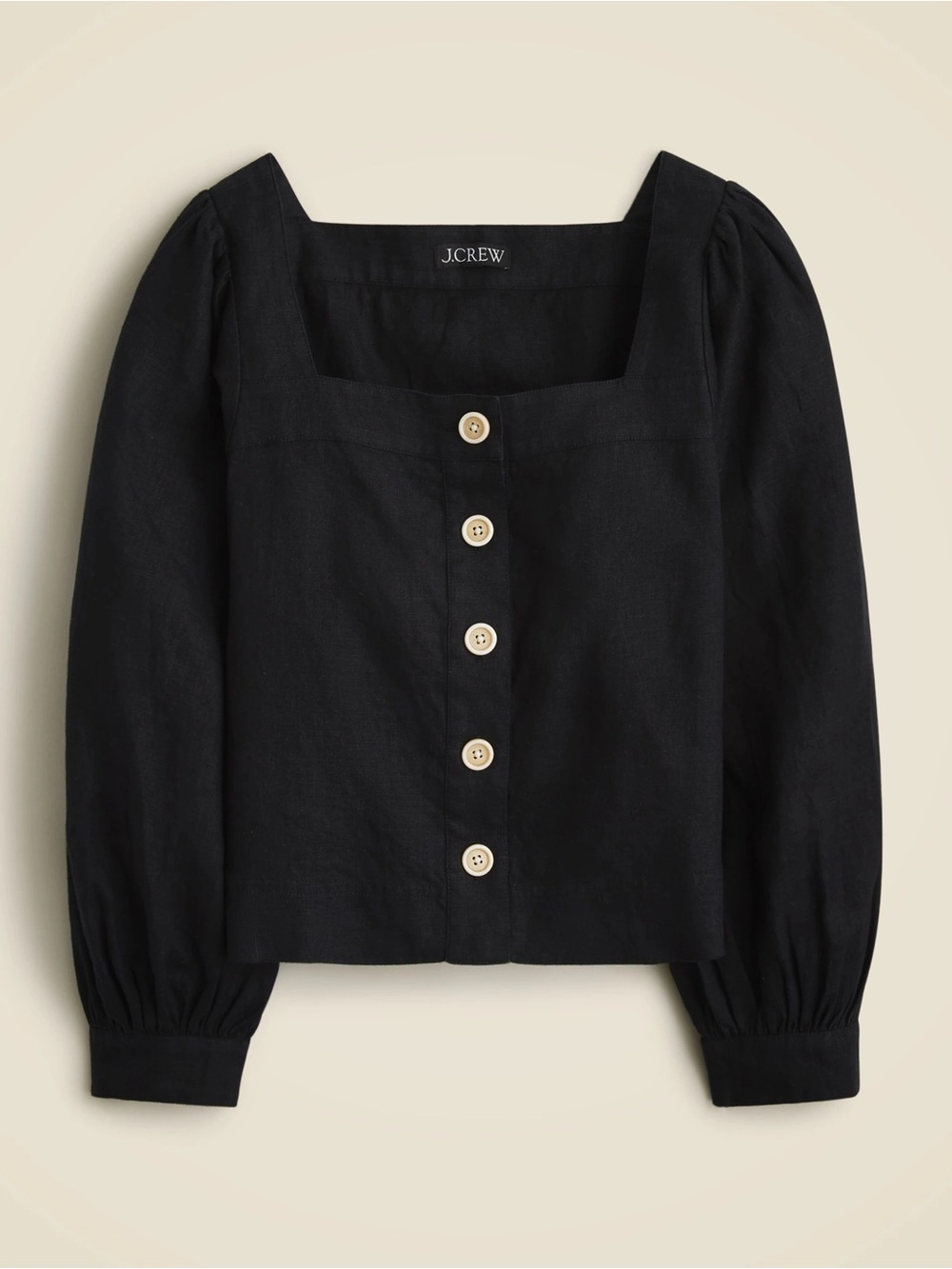J. Crew Black Square-Neck Button-Front Blouse